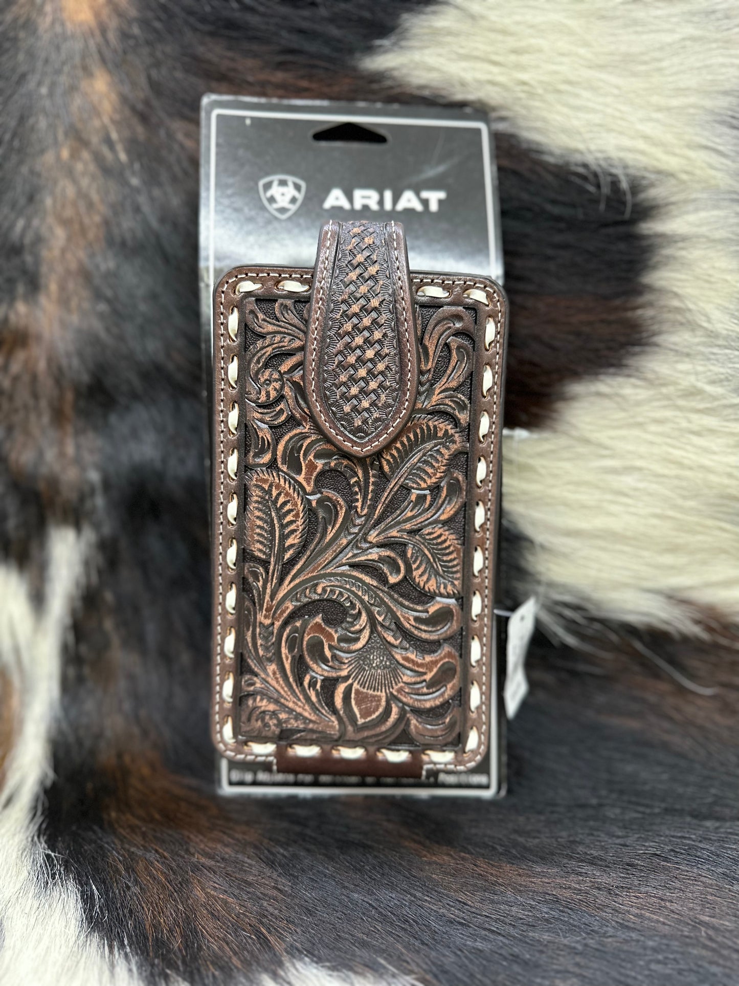 Dark Brown Leather Floral Phone Holder