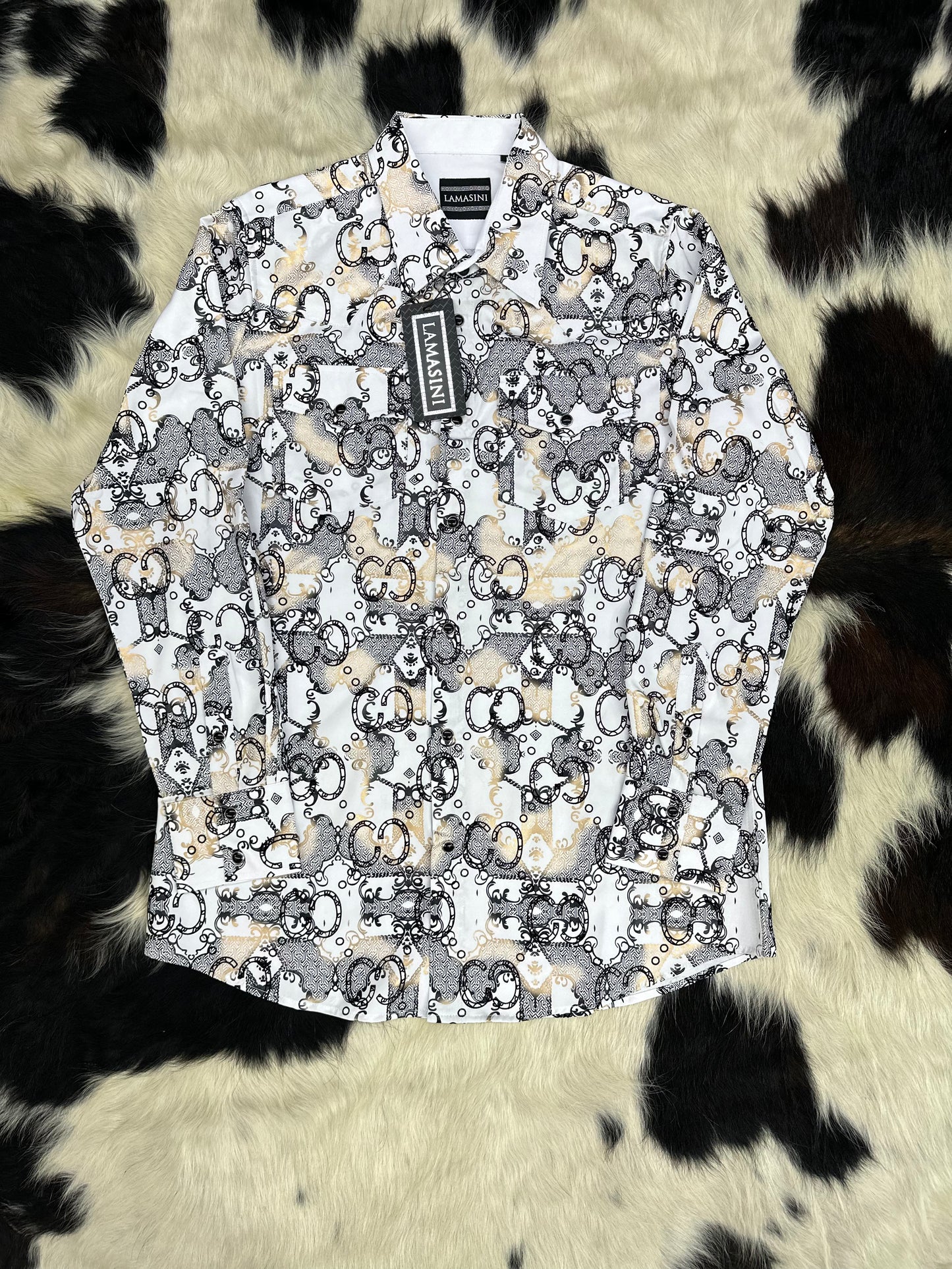 Lamasini Button Up Shirt white/black/gold